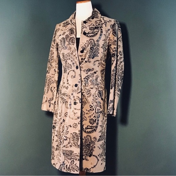 Rare Vintage leather trench coat Newport News lace printed